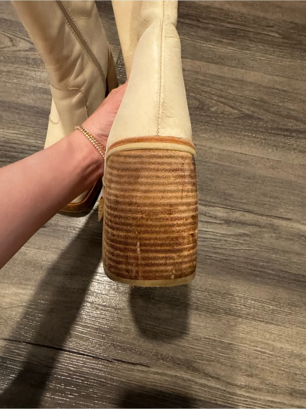 Free People Ruby Platform Ankle Boot Bone Leather Western Size 39 1/2 (9.5)